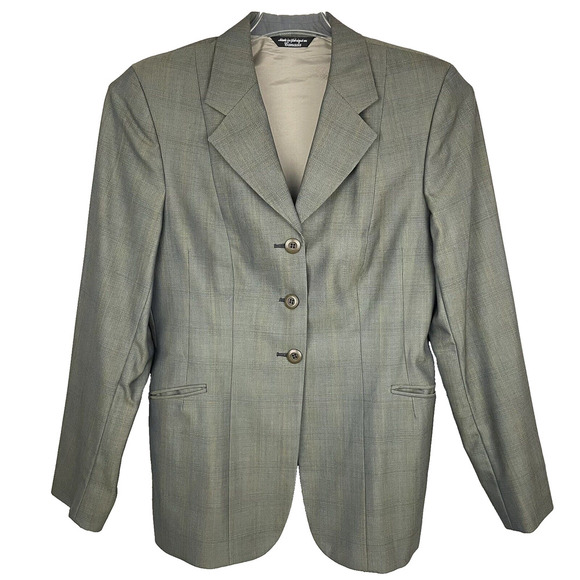 Grand Prix Equestrian Hunt Show Coat Women Sz 14T (Fits like 8) Olive Plaid Wool - Picture 1 of 12